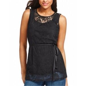 CAbi Black Lace Overlay Tank Date Night Sleeveless Stretchy Tunic Top XS 942